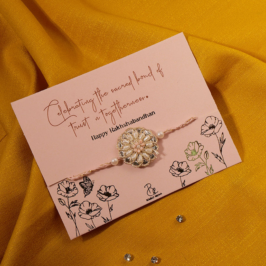 Golden Pearl Embroidered Rakhi