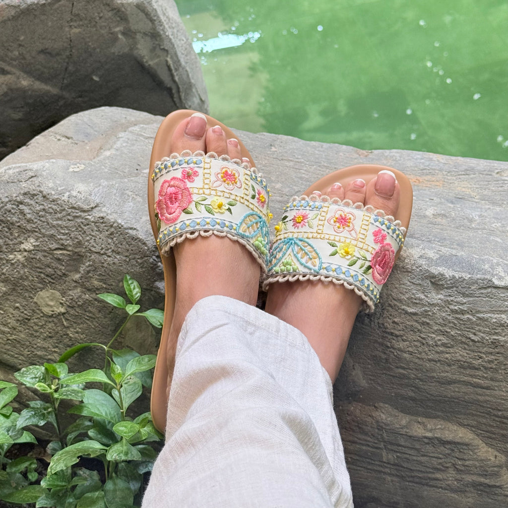 Floral Mosaic Embroidered Sandals