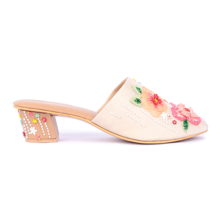 Blushing Breeze 3D Hand Embroidered Block Heel Mule