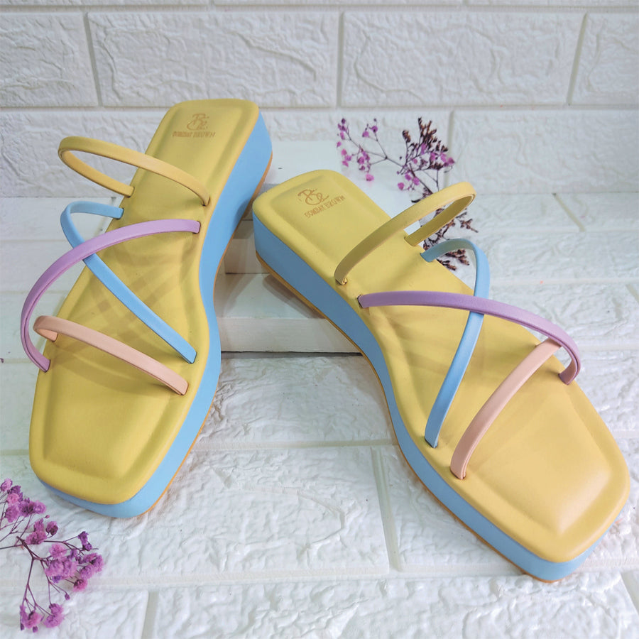 COLOR BLOCK STRAPPY PLATFORM HEELS
