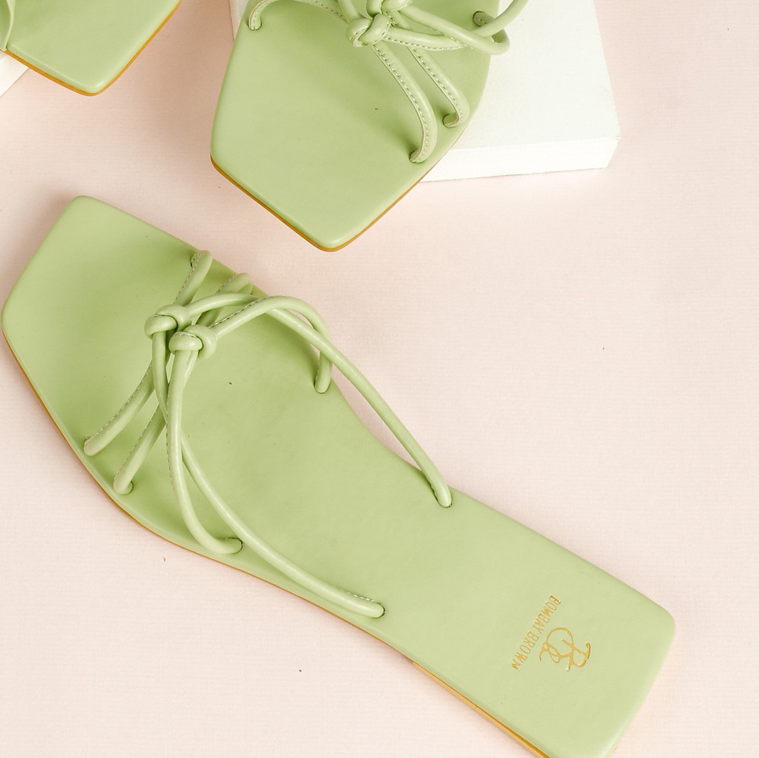 Sage Green Strappy Flat Slides – Bombay Brown India