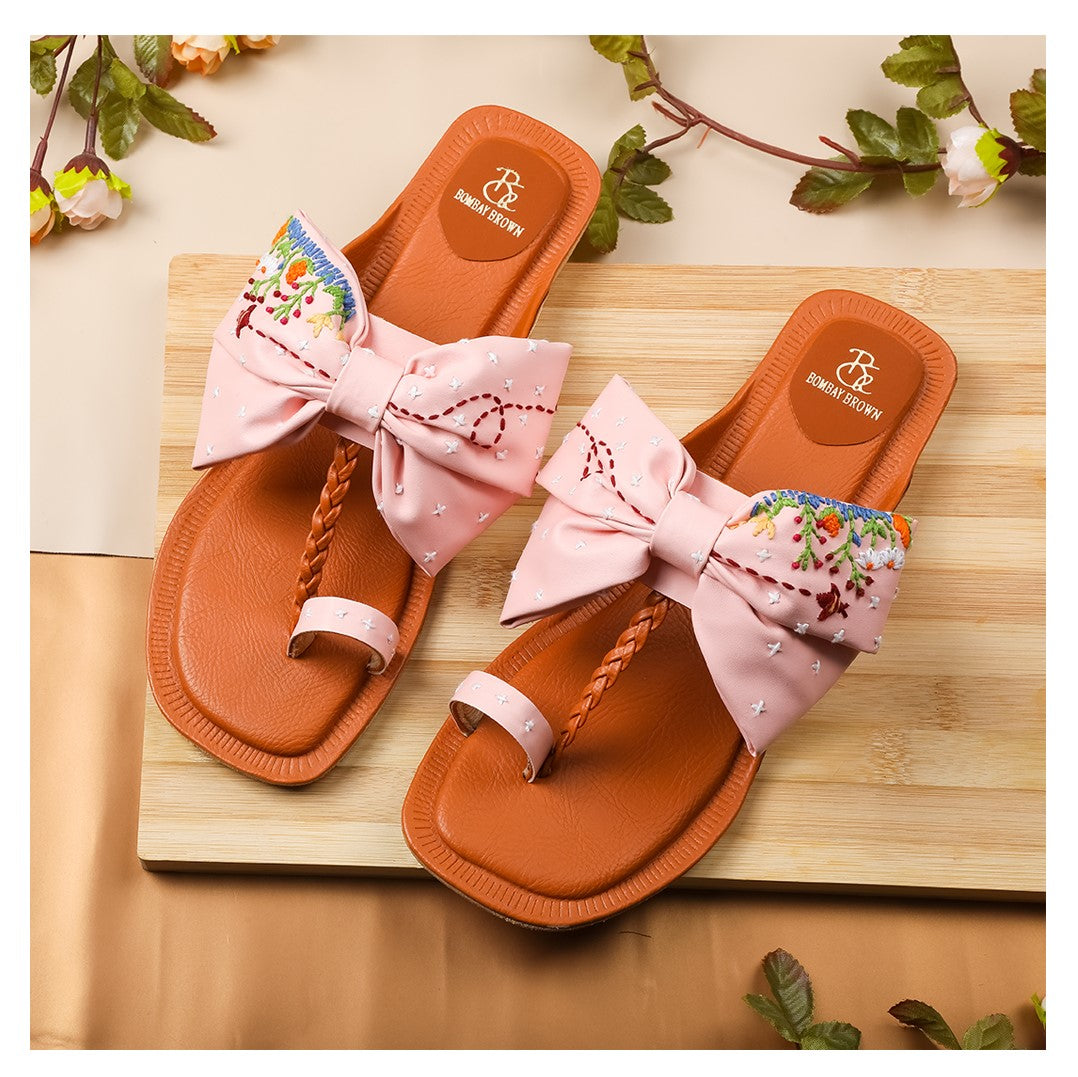 Bow wow pink Flats kolhapuri