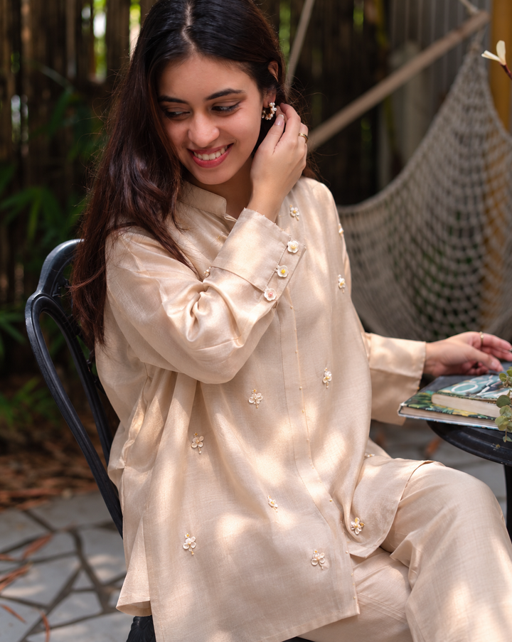 Floral Sprinkle | Hand Embroidered Chanderi Co-ord