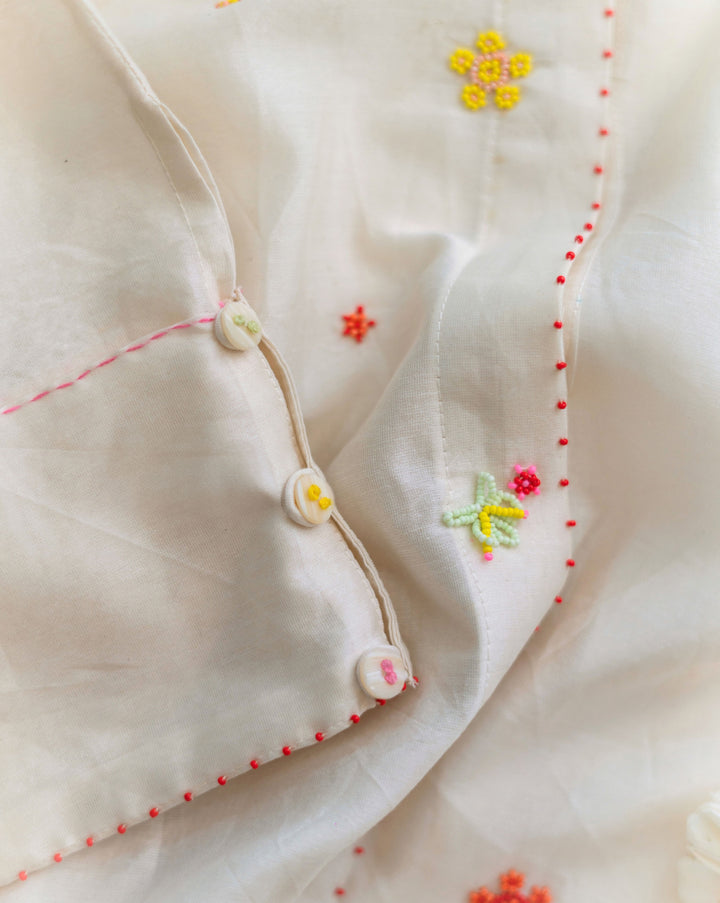 Floral Sprinkle | Hand Embroidered Chanderi Shirt