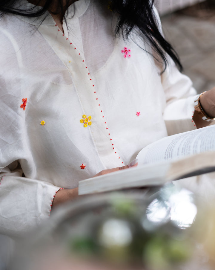 Floral Sprinkle | Hand Embroidered Chanderi Co-ord