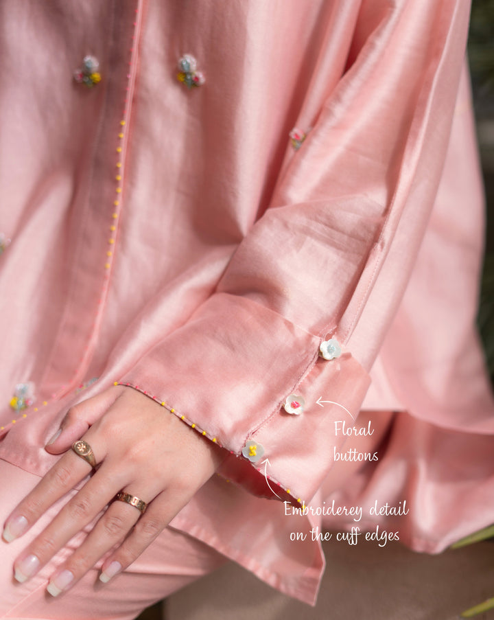 Floral Sprinkle | Hand Embroidered Chanderi Shirt