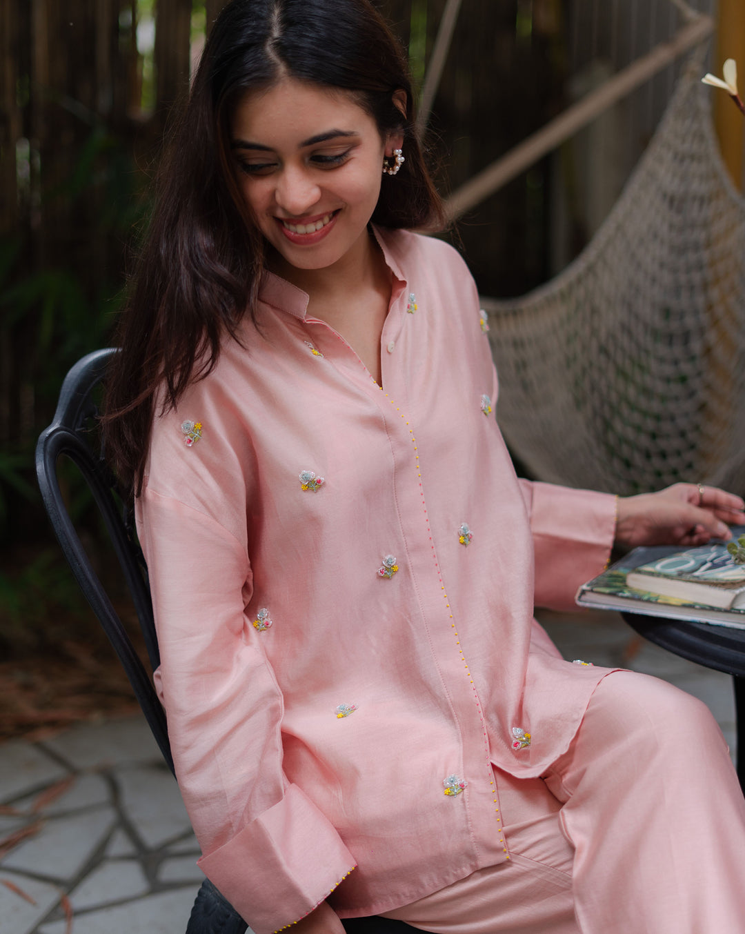 Floral Sprinkle | Hand Embroidered Chanderi Shirt