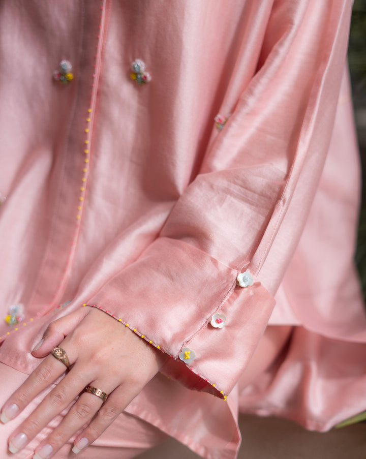 Floral Sprinkle | Hand Embroidered Chanderi Shirt