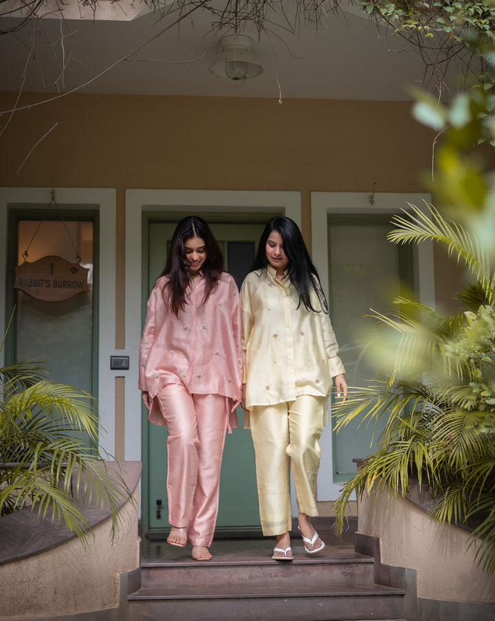 Floral Sprinkle | Hand Embroidered Chanderi Shirt