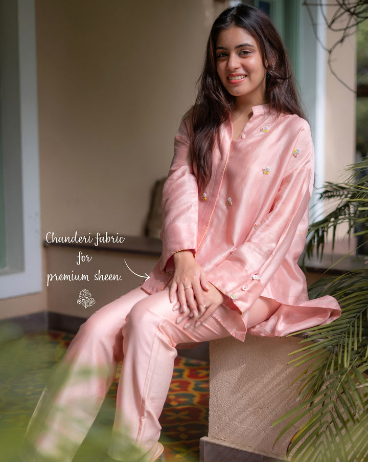 Floral Sprinkle | Hand Embroidered Chanderi Co-ord