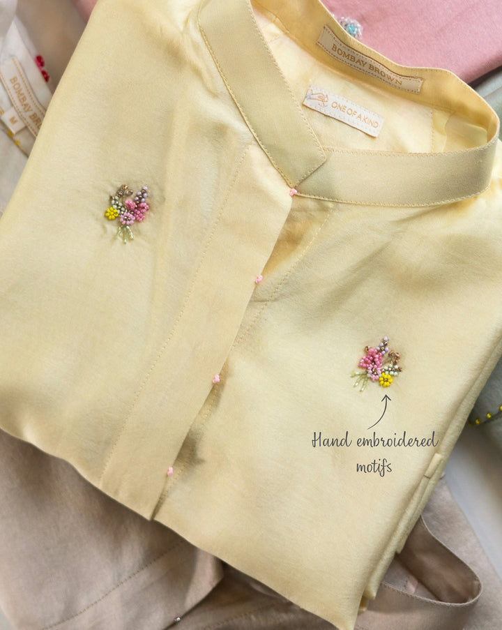 Floral Sprinkle | Hand Embroidered Chanderi Shirt