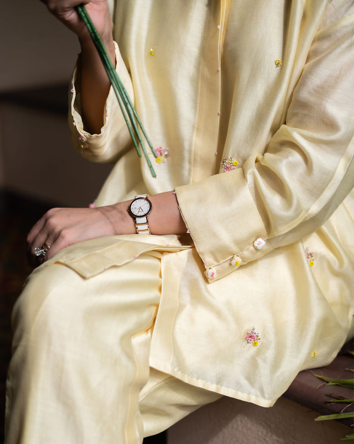 Floral Sprinkle | Hand Embroidered Chanderi Shirt