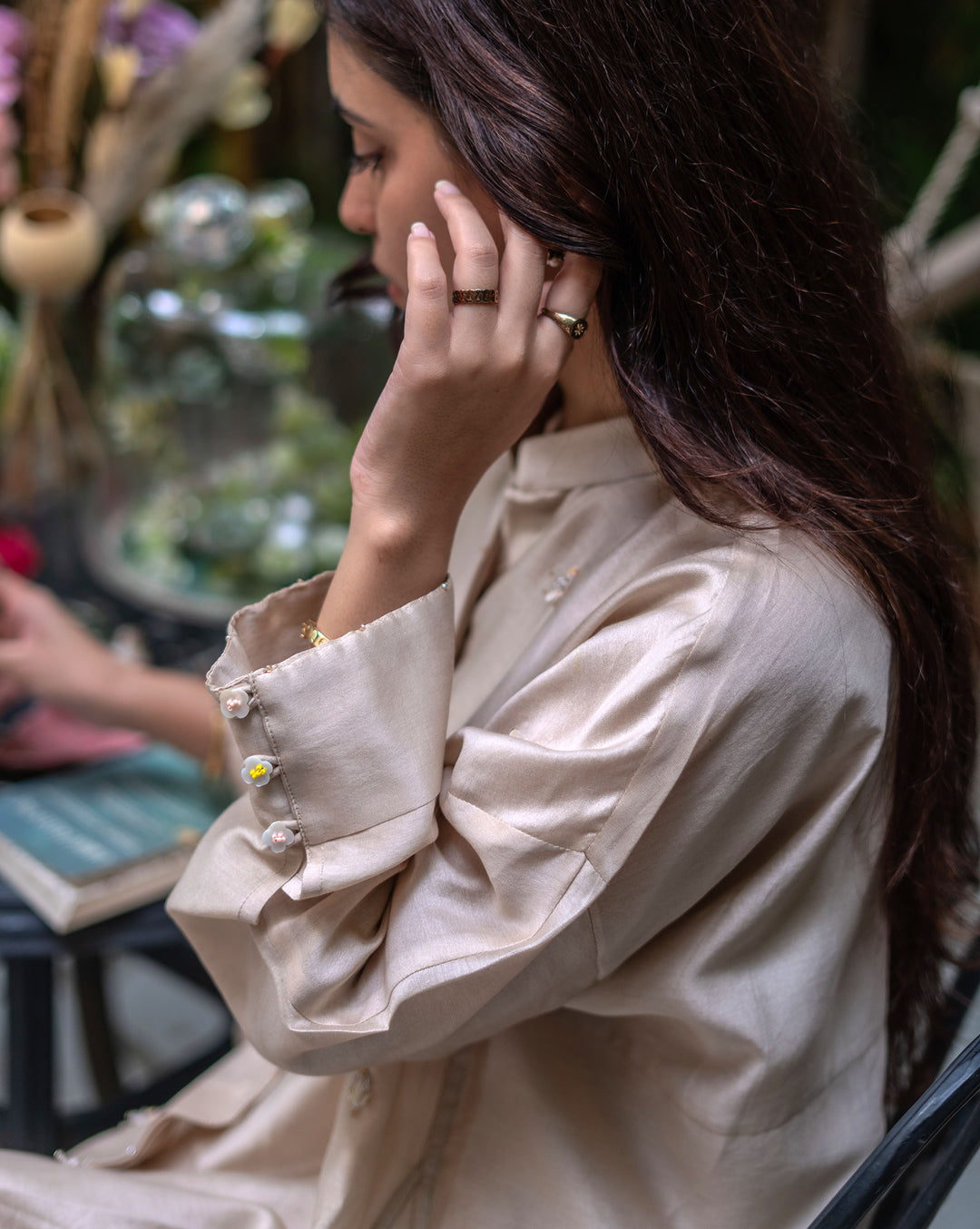 Floral Sprinkle | Hand Embroidered Chanderi Shirt