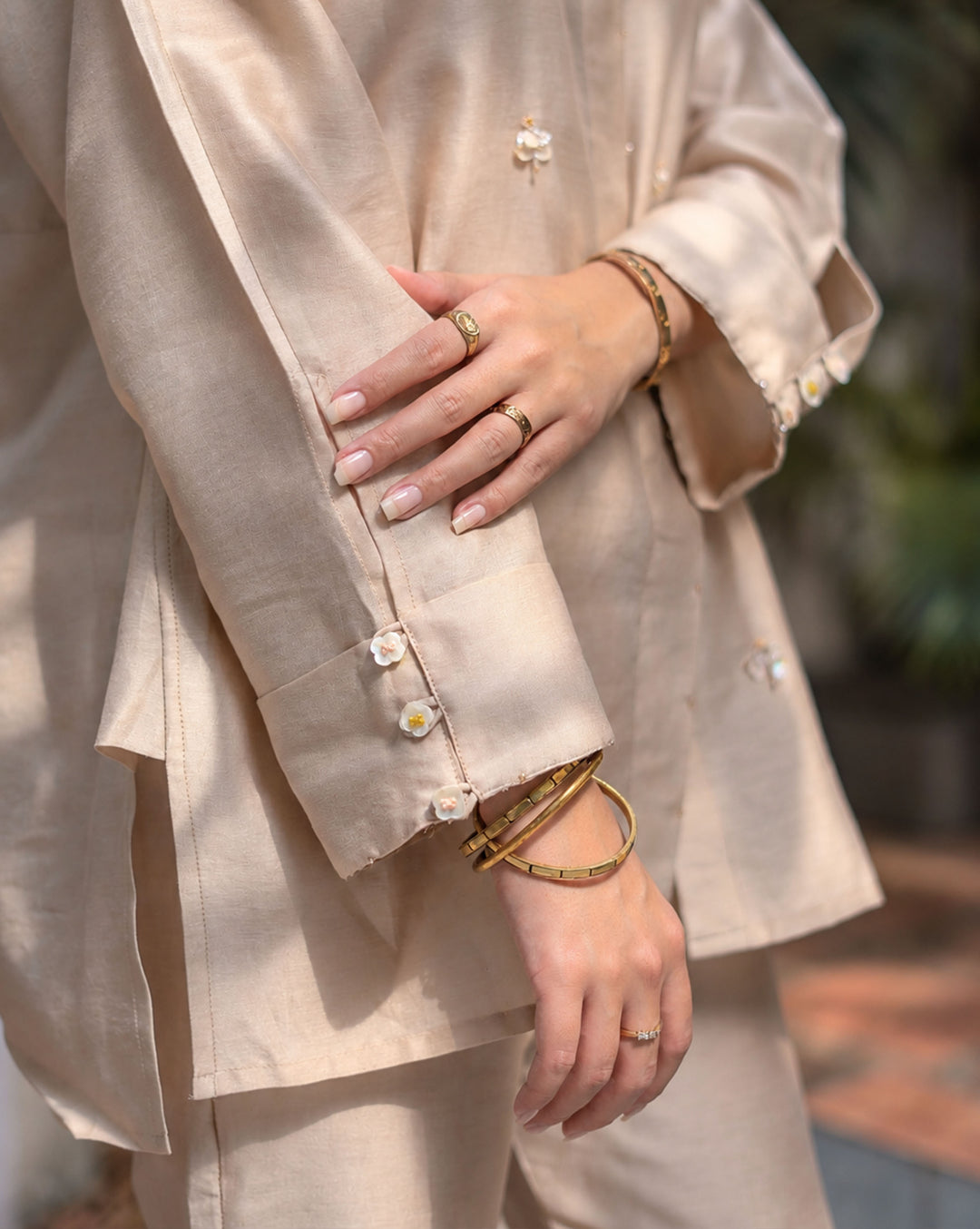 Floral Sprinkle | Hand Embroidered Chanderi Shirt