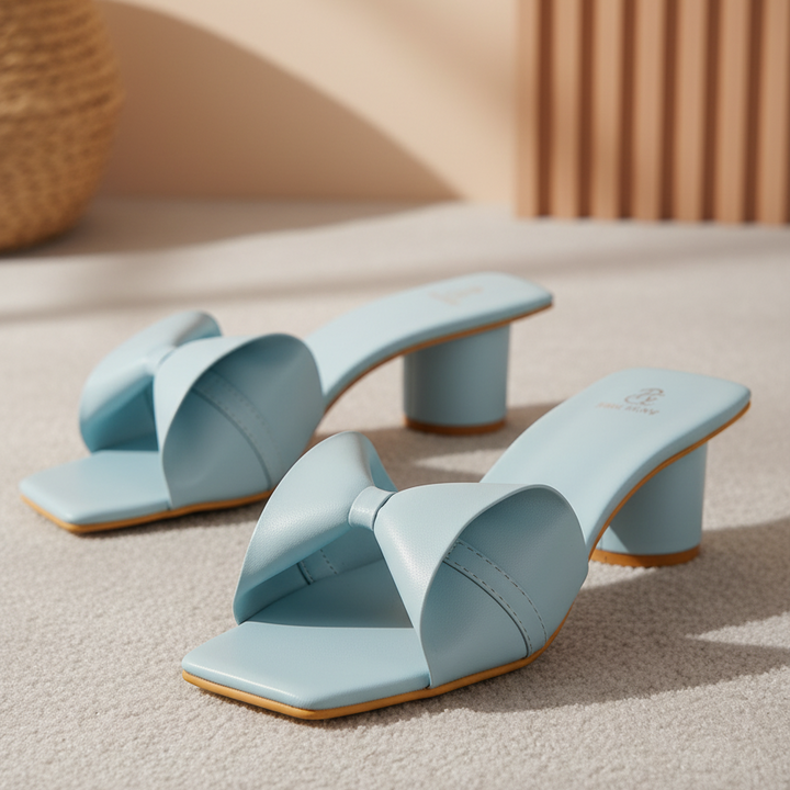 Powder Blue Bow Round Block Heels