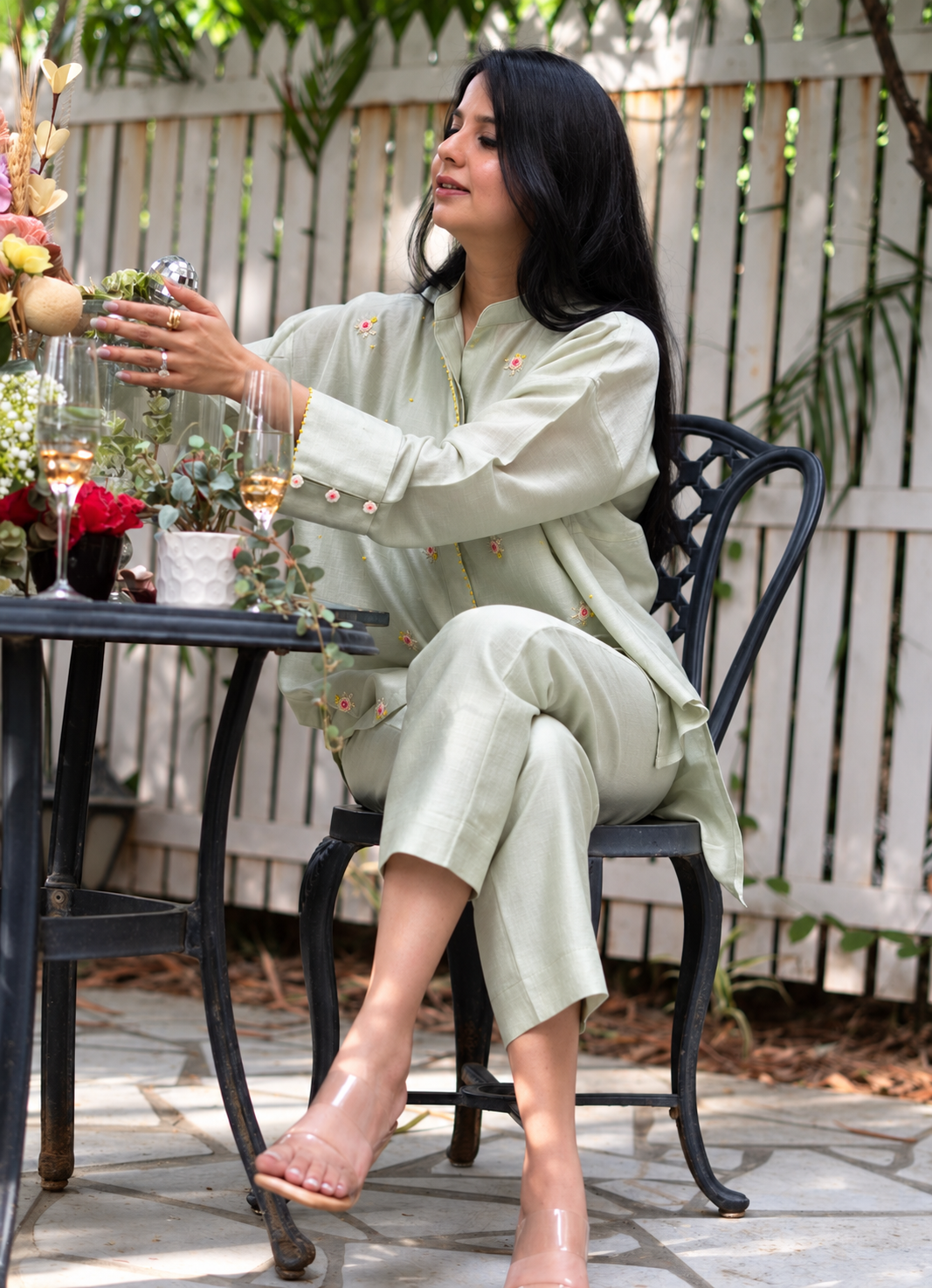 Floral Sprinkle | Hand Embroidered Chanderi Co-ord
