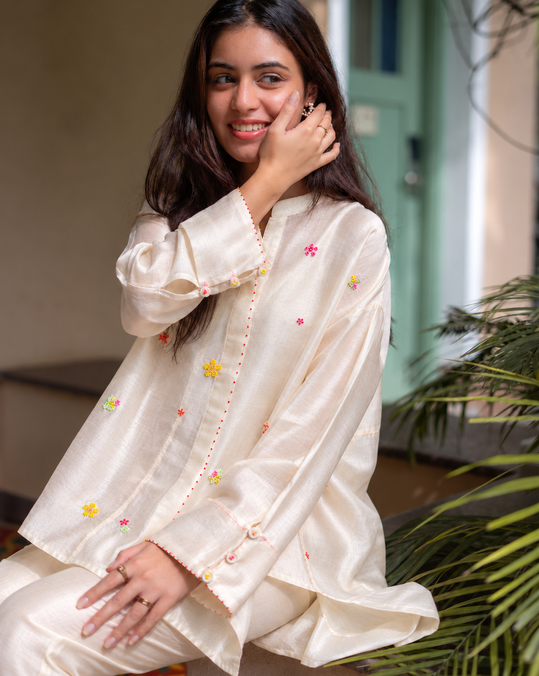 Floral Sprinkle | Hand Embroidered Chanderi Co-ord