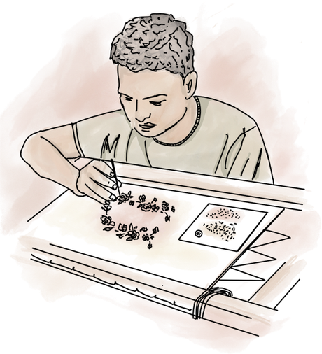Artisan embroidering by hand