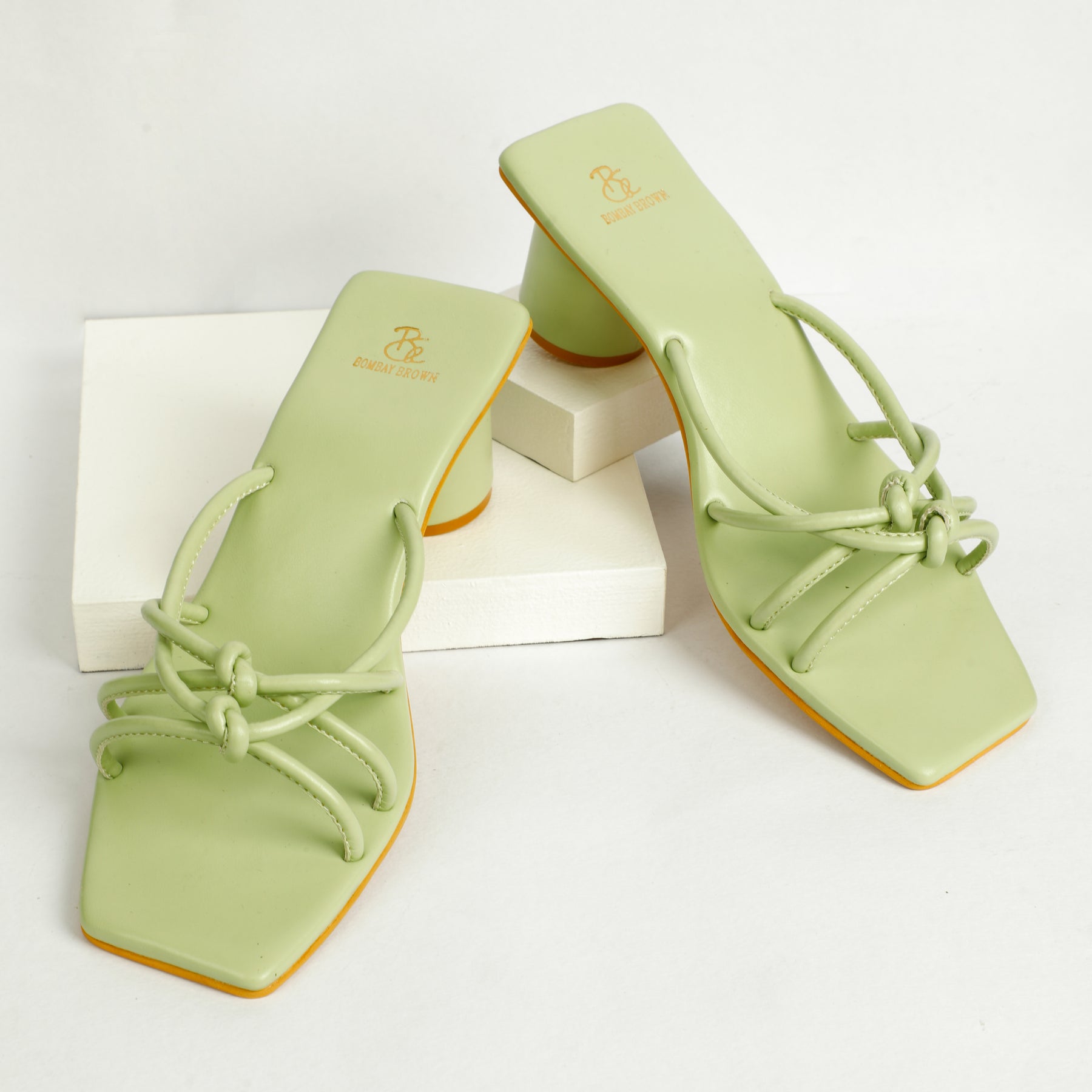 Sage Green Strappy Round Block heels Bombay Brown India